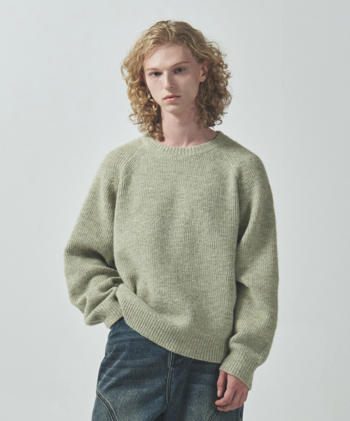 ECORR（エコル）の「フォグアルパカクロップニットプルオーバー : 5 COLORS（ニット/セーター・レディース・グレー/ベージュ/ブラウン/スカイブルー/ライトグリーン・2(L)/3(XL)/1(M)）」の9枚目の写真