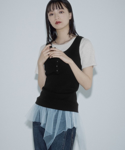 PAGEBOY(ページボーイ)の「チュールヘムトップス(Tシャツ/カットソー・レディース・ブラック/オートミール・FREE)」の2枚目の写真