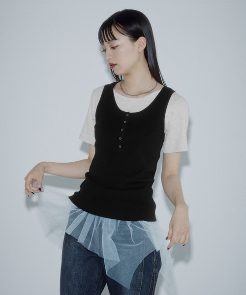 PAGEBOY(ページボーイ)の「チュールヘムトップス(Tシャツ/カットソー・レディース・ブラック/オートミール・FREE)」の7枚目の写真
