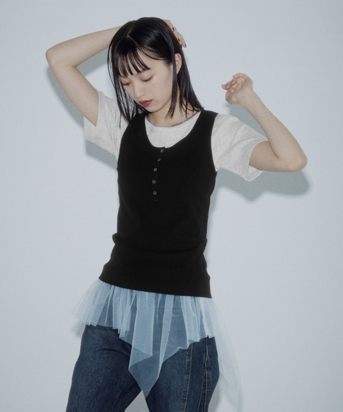 PAGEBOY(ページボーイ)の「チュールヘムトップス(Tシャツ/カットソー・レディース・ブラック/オートミール・FREE)」の8枚目の写真
