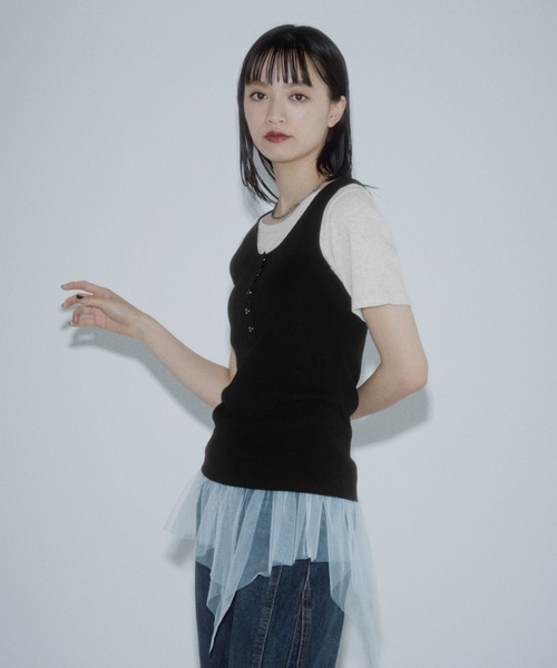 PAGEBOY(ページボーイ)の「チュールヘムトップス(Tシャツ/カットソー・レディース・ブラック/オートミール・FREE)」の9枚目の写真