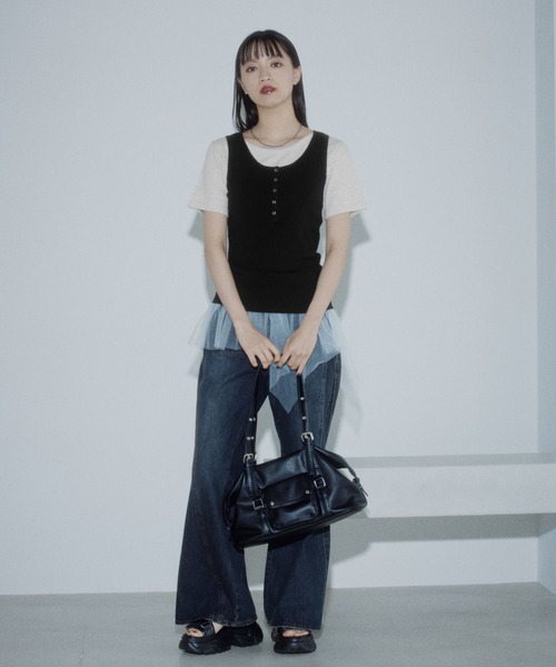 PAGEBOY(ページボーイ)の「チュールヘムトップス(Tシャツ/カットソー・レディース・ブラック/オートミール・FREE)」の3枚目の写真