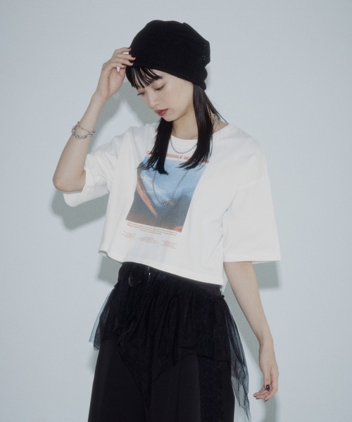 PAGEBOY(ページボーイ)の「チュールヘムトップス(Tシャツ/カットソー・レディース・ブラック/オートミール・FREE)」の15枚目の写真