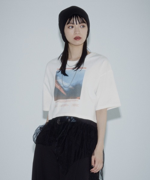 PAGEBOY(ページボーイ)の「チュールヘムトップス(Tシャツ/カットソー・レディース・ブラック/オートミール・FREE)」の14枚目の写真