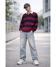 Bling Leads（ブリングリーズ）の「【Bls】【Bling　Leads】ボーダーラガーシャツ　ニット（ポロシャツ）」