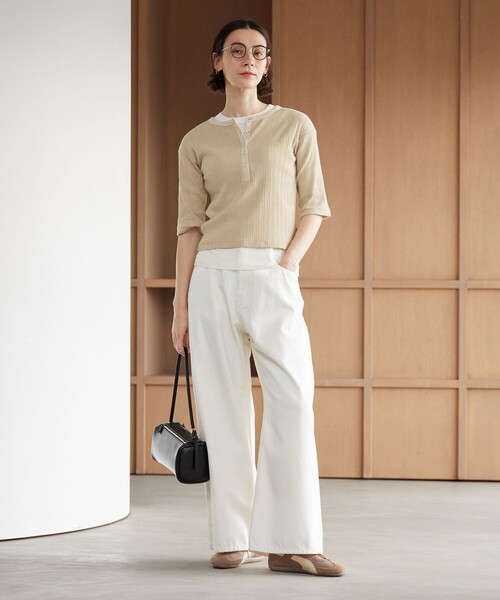 BEAUTY&YOUTH UNITED ARROWS(ビューティーアンドユースユナイテッドアローズ)の「【WEB限定】ランダムリブ ヘンリーネック スナップ 5分袖Tシャツ(Tシャツ/カットソー・レディース・ライム/ネイビー/ベージュ/ライトピンク・FREE)」の8枚目の写真