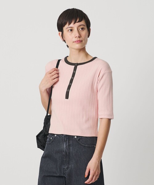 BEAUTY&YOUTH UNITED ARROWS(ビューティーアンドユースユナイテッドアローズ)の「【WEB限定】ランダムリブ ヘンリーネック スナップ 5分袖Tシャツ(Tシャツ/カットソー・レディース・ライム/ネイビー/ベージュ/ライトピンク・FREE)」の18枚目の写真