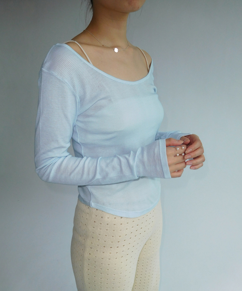 EDIT. FOR LULU(エディットフォールル)の「別注【miller×lulu】シアーツイントップス(Tシャツ/カットソー・レディース・サックスブルー/ピンク・FREE)」の1枚目の写真