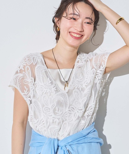 Gready Brilliant(グレディブリリアン)の「チュール刺繍2wayフレンチスリーブブラウス(シャツ/ブラウス・レディース・ブラック/オフホワイト・FREE)」の1枚目の写真