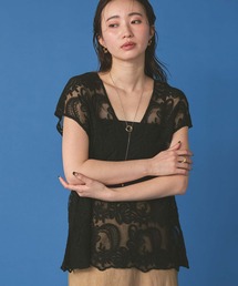 チュール刺繍2wayフレンチスリーブブラウス