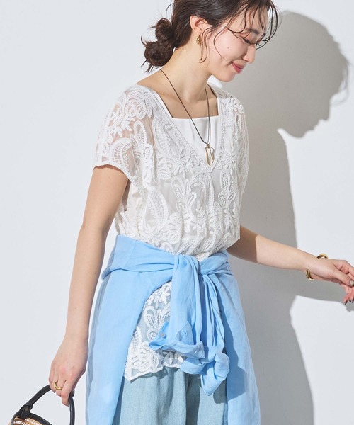 Gready Brilliant(グレディブリリアン)の「チュール刺繍2wayフレンチスリーブブラウス(シャツ/ブラウス・レディース・ブラック/オフホワイト・FREE)」の12枚目の写真