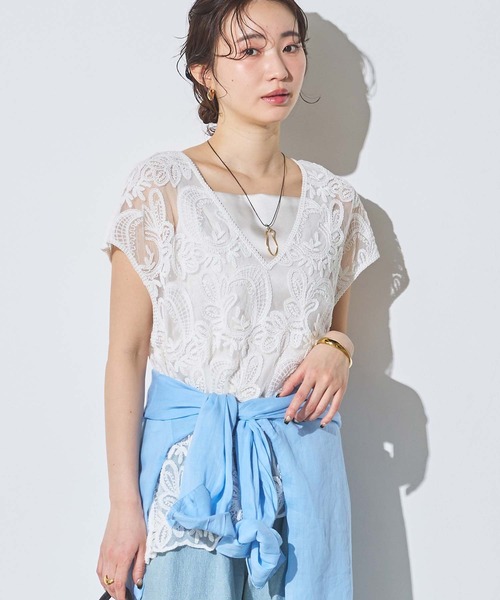 Gready Brilliant(グレディブリリアン)の「チュール刺繍2wayフレンチスリーブブラウス(シャツ/ブラウス・レディース・ブラック/オフホワイト・FREE)」の14枚目の写真