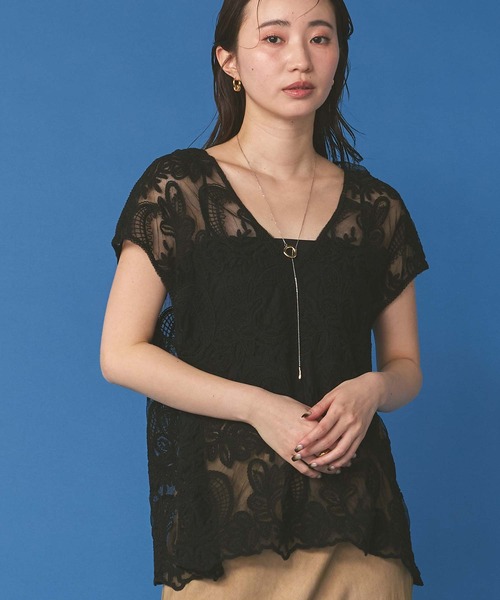 Gready Brilliant(グレディブリリアン)の「チュール刺繍2wayフレンチスリーブブラウス(シャツ/ブラウス・レディース・ブラック/オフホワイト・FREE)」の6枚目の写真