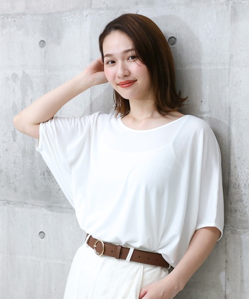 NYLAUS(ナイラス)の「【SG】ワイドスリーブ ドルマン半袖Tシャツ ビッグシルエットTシャツ(Tシャツ/カットソー・レディース・ホワイト系その他/ホワイト/ブラック系その他/ブラック/ネイビー/カーキ・LL/S/3L/L/M)」の2枚目の写真