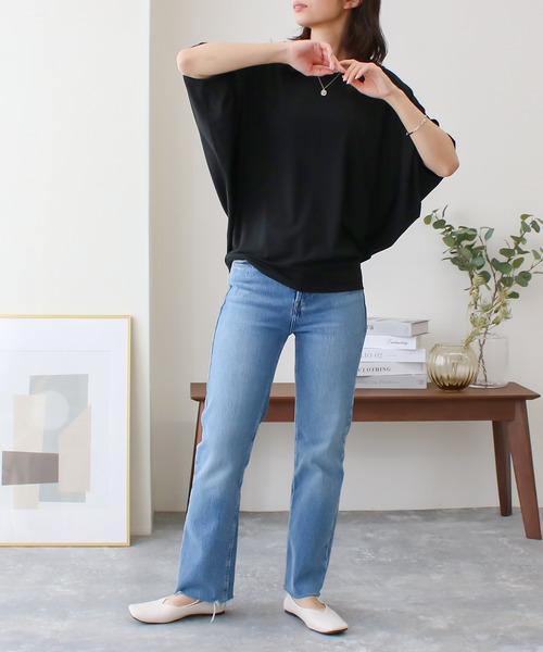 NYLAUS(ナイラス)の「【SG】ワイドスリーブ ドルマン半袖Tシャツ ビッグシルエットTシャツ(Tシャツ/カットソー・レディース・ホワイト系その他/ホワイト/ブラック系その他/ブラック/ネイビー/カーキ・LL/S/3L/L/M)」の8枚目の写真