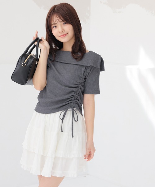 Honeys(ハニーズ)の「【ハニさら・接触冷感・UVカット】オフショルトップス(Tシャツ/カットソー・レディース・ヘザーチャコール/アイボリー/ブラック/ベージュ/ブルー/レッド・L/M/S)」の19枚目の写真