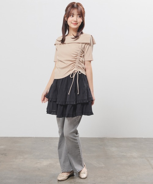 Honeys(ハニーズ)の「【ハニさら・接触冷感・UVカット】オフショルトップス(Tシャツ/カットソー・レディース・ヘザーチャコール/アイボリー/ブラック/ベージュ/ブルー/レッド・L/M/S)」の17枚目の写真