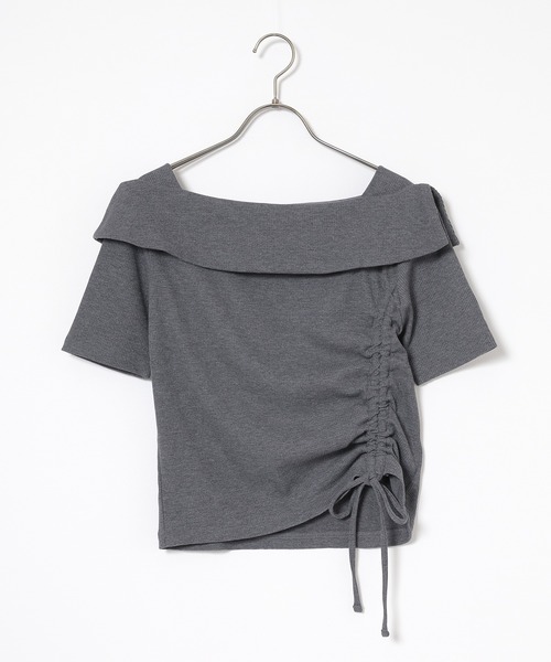 Honeys(ハニーズ)の「【ハニさら・接触冷感・UVカット】オフショルトップス(Tシャツ/カットソー・レディース・ヘザーチャコール/アイボリー/ブラック/ベージュ/ブルー/レッド・L/M/S)」の10枚目の写真