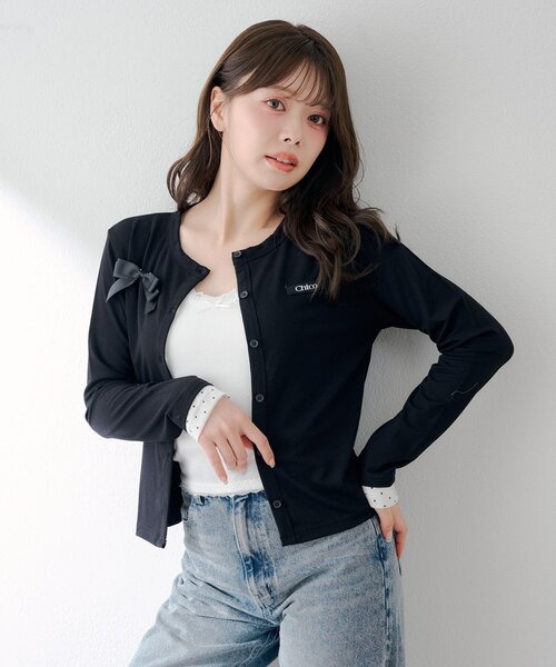 Chico(チコ)の「レイヤードコンパクトカーディガン(カーディガン/ボレロ・レディース・ブラック/グレー/ホワイト系その他2/ホワイト・FREE)」の12枚目の写真