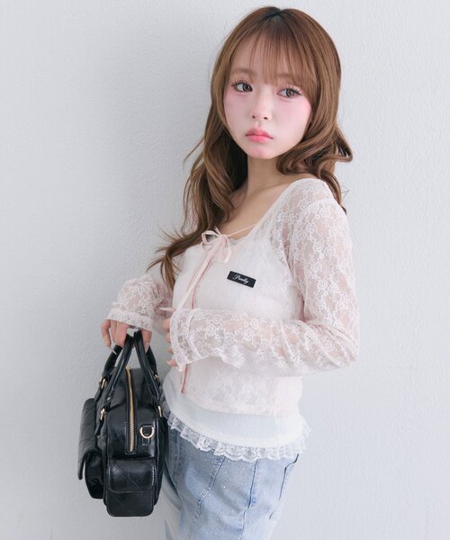OLIVE des OLIVE(オリーブデオリーブ)の「レースカーデ+キャミセット(カーディガン/ボレロ・レディース・ピンク/オフホワイト/ブラック・FREE)」の17枚目の写真