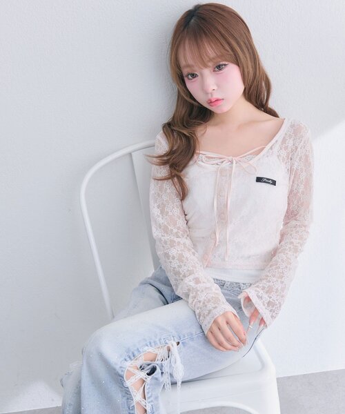 OLIVE des OLIVE(オリーブデオリーブ)の「レースカーデ+キャミセット(カーディガン/ボレロ・レディース・ピンク/オフホワイト/ブラック・FREE)」の18枚目の写真
