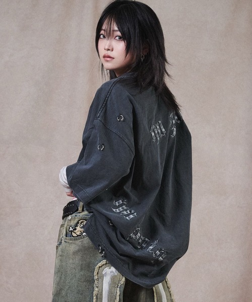 GALFY（ガルフィー）の「GALFY（ガルフィー）バチバチピアスTEE/ビッグプリント 半袖Tシャツ ストリート グランジ ユニセックス（Tシャツ/カットソー・メンズ・スミクロ/ブラック/ブラック系その他・M/L/LL）」の21枚目の写真