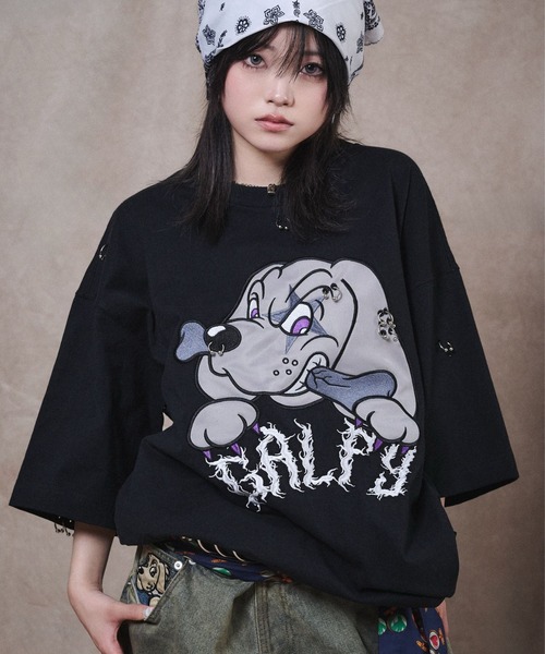 GALFY（ガルフィー）の「GALFY（ガルフィー）バチバチピアスTEE/ビッグプリント 半袖Tシャツ ストリート グランジ ユニセックス（Tシャツ/カットソー・メンズ・スミクロ/ブラック/ブラック系その他・M/L/LL）」の16枚目の写真