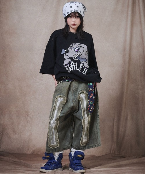 GALFY（ガルフィー）の「GALFY（ガルフィー）バチバチピアスTEE/ビッグプリント 半袖Tシャツ ストリート グランジ ユニセックス（Tシャツ/カットソー・メンズ・スミクロ/ブラック/ブラック系その他・M/L/LL）」の19枚目の写真