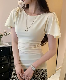 リボンディティールフレアスリーブTシャツ