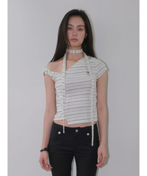 SCARF UNBALANCE SLEEVELESS TOP [IVORY]