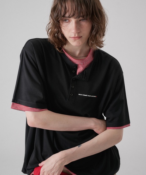 ONCILY(オンシェリー)の「BORDER LAYERED HENLEY TEE "SET" / ボーダーレイヤードヘンリートップスセット(Tシャツ/カットソー・メンズ・アイボリー/ブラック/ライトブルー/ブラック系その他/チャコールグレー・SMALL/MEDIUM/LARGE)」の4枚目の写真