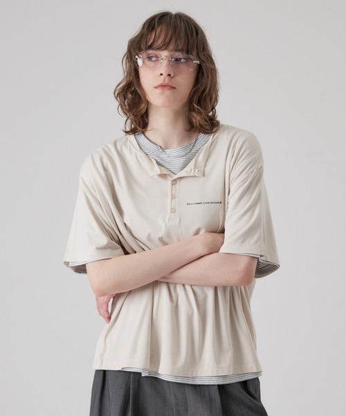 ONCILY(オンシェリー)の「BORDER LAYERED HENLEY TEE "SET" / ボーダーレイヤードヘンリートップスセット(Tシャツ/カットソー・メンズ・アイボリー/ブラック/ライトブルー/ブラック系その他/チャコールグレー・SMALL/MEDIUM/LARGE)」の2枚目の写真