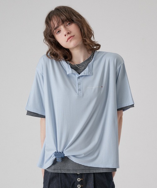 ONCILY(オンシェリー)の「BORDER LAYERED HENLEY TEE "SET" / ボーダーレイヤードヘンリートップスセット(Tシャツ/カットソー・メンズ・アイボリー/ブラック/ライトブルー/ブラック系その他/チャコールグレー・SMALL/MEDIUM/LARGE)」の5枚目の写真