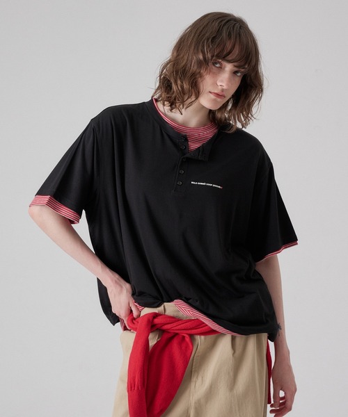 ONCILY(オンシェリー)の「BORDER LAYERED HENLEY TEE "SET" / ボーダーレイヤードヘンリートップスセット(Tシャツ/カットソー・メンズ・アイボリー/ブラック/ライトブルー/ブラック系その他/チャコールグレー・SMALL/MEDIUM/LARGE)」の17枚目の写真
