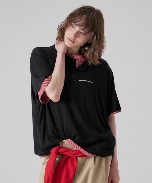 ONCILY(オンシェリー)の「BORDER LAYERED HENLEY TEE "SET" / ボーダーレイヤードヘンリートップスセット(Tシャツ/カットソー・メンズ・アイボリー/ブラック/ライトブルー/ブラック系その他/チャコールグレー・SMALL/MEDIUM/LARGE)」の18枚目の写真