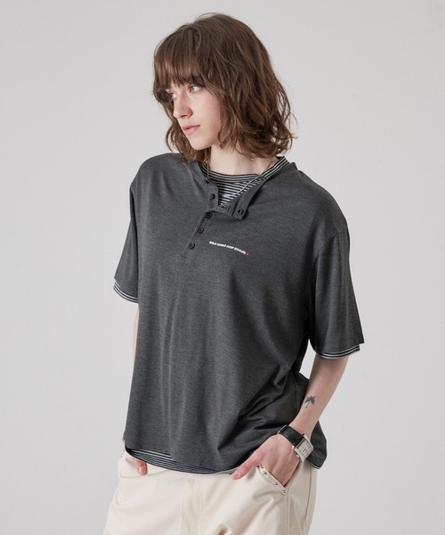 ONCILY(オンシェリー)の「BORDER LAYERED HENLEY TEE "SET" / ボーダーレイヤードヘンリートップスセット(Tシャツ/カットソー・メンズ・アイボリー/ブラック/ライトブルー/ブラック系その他/チャコールグレー・SMALL/MEDIUM/LARGE)」の10枚目の写真