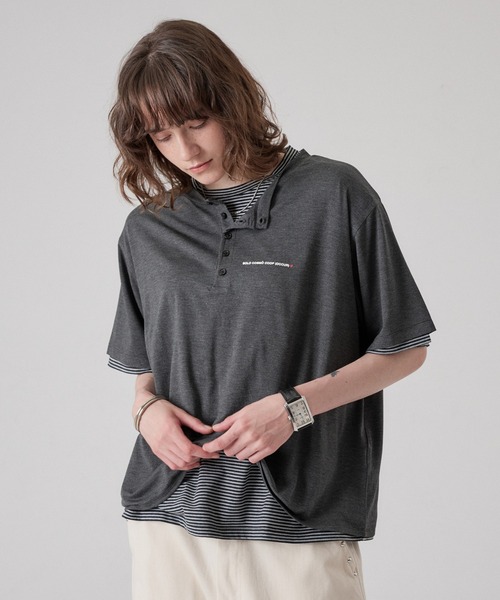 ONCILY(オンシェリー)の「BORDER LAYERED HENLEY TEE "SET" / ボーダーレイヤードヘンリートップスセット(Tシャツ/カットソー・メンズ・アイボリー/ブラック/ライトブルー/ブラック系その他/チャコールグレー・SMALL/MEDIUM/LARGE)」の9枚目の写真