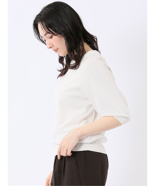 m.f.editorial（エムエフエディトリアル）の「【ストレッチ 接触冷感 UV ウォッシャブル】タカキュー レディース 快適機能 ラグラン 半袖 ニット プルオーバー（ニット/セーター・レディース・アイボリー/ネイビー・M/L）」の4枚目の写真