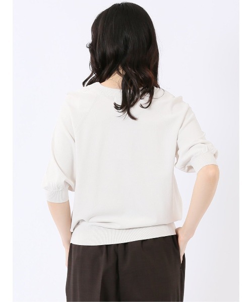 m.f.editorial（エムエフエディトリアル）の「【ストレッチ 接触冷感 UV ウォッシャブル】タカキュー レディース 快適機能 ラグラン 半袖 ニット プルオーバー（ニット/セーター・レディース・アイボリー/ネイビー・M/L）」の5枚目の写真