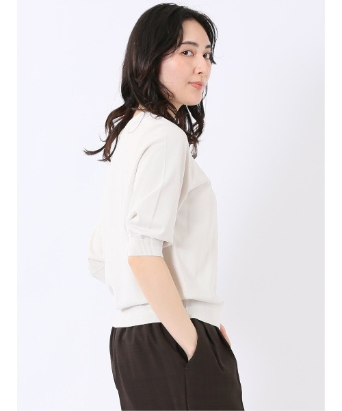 m.f.editorial（エムエフエディトリアル）の「【ストレッチ 接触冷感 UV ウォッシャブル】タカキュー レディース 快適機能 ラグラン 半袖 ニット プルオーバー（ニット/セーター・レディース・アイボリー/ネイビー・M/L）」の6枚目の写真