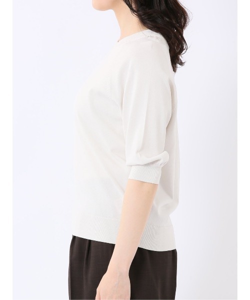 m.f.editorial（エムエフエディトリアル）の「【ストレッチ 接触冷感 UV ウォッシャブル】タカキュー レディース 快適機能 ラグラン 半袖 ニット プルオーバー（ニット/セーター・レディース・アイボリー/ネイビー・M/L）」の9枚目の写真