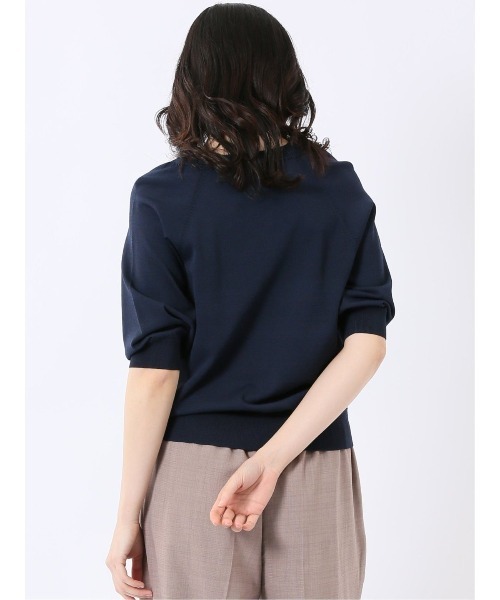 m.f.editorial（エムエフエディトリアル）の「【ストレッチ 接触冷感 UV ウォッシャブル】タカキュー レディース 快適機能 ラグラン 半袖 ニット プルオーバー（ニット/セーター・レディース・アイボリー/ネイビー・M/L）」の20枚目の写真