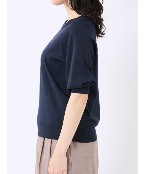 m.f.editorial（エムエフエディトリアル）の「【ストレッチ 接触冷感 UV ウォッシャブル】タカキュー レディース 快適機能 ラグラン 半袖 ニット プルオーバー（ニット/セーター・レディース・アイボリー/ネイビー・M/L）」の22枚目の写真