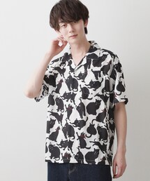 【洗える】キャットプリントシャツ