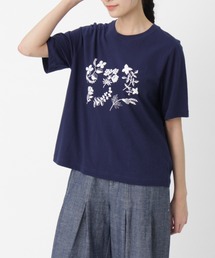 30/-天竺ニードルタッチフラワー発泡プリントTシャツ