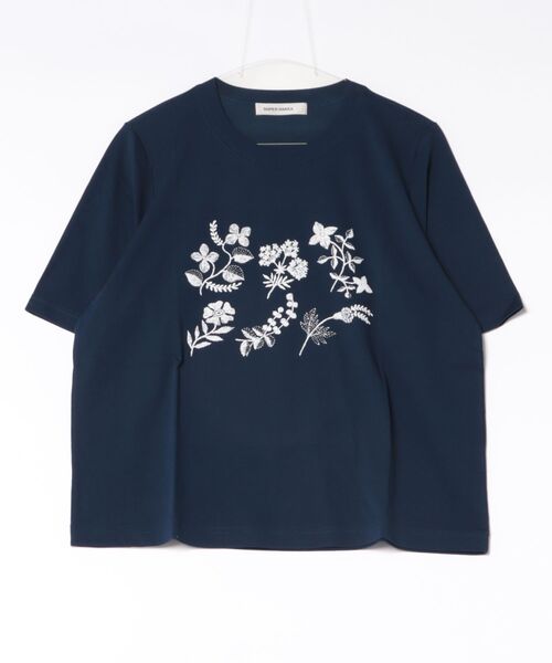 SUPER HAKKA(スーパーハッカ)の「30/-天竺ニードルタッチフラワー発泡プリントTシャツ(Tシャツ/カットソー・レディース・ネイビー/カーキ/オフホワイト・FREE)」の5枚目の写真