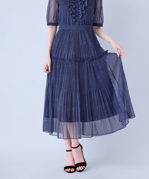 Audie a Muses(オーディアミューズ)の「チェック・デニムプリントフロントタックフリルワンピース(ワンピース・レディース・ネイビー/ベージュ・36/38/40/42)」の14枚目の写真