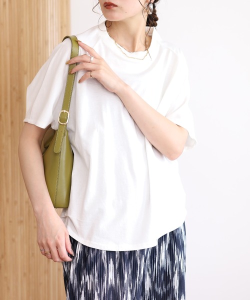 atONE(アットワン)の「バルーンスリーブ5分袖Tシャツ(Tシャツ/カットソー・レディース・チャコールグレー/オフホワイト・4L~5L/LL~3L/M~L)」の1枚目の写真