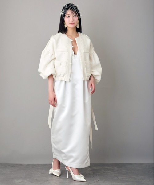 Ranerrh(ラネリ)の「スパンコールツイードノーカラージャケット【結婚式・二次会・パーティー】【入卒園・入卒式】【オケージョン・セレモニー】【パンツスタイルウエディング】(ノーカラージャケット・レディース・ブラック/オフホワイト・38)」の19枚目の写真