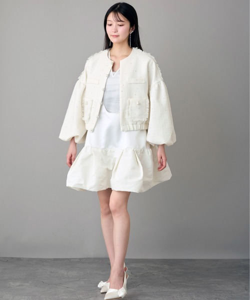 Ranerrh(ラネリ)の「スパンコールツイードノーカラージャケット【結婚式・二次会・パーティー】【入卒園・入卒式】【オケージョン・セレモニー】【パンツスタイルウエディング】(ノーカラージャケット・レディース・ブラック/オフホワイト・38)」の17枚目の写真